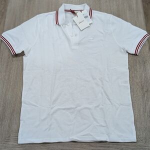 $330 Mens Bally Tipped Logo Cotton Polo Shirt White/Red 48 US Medium